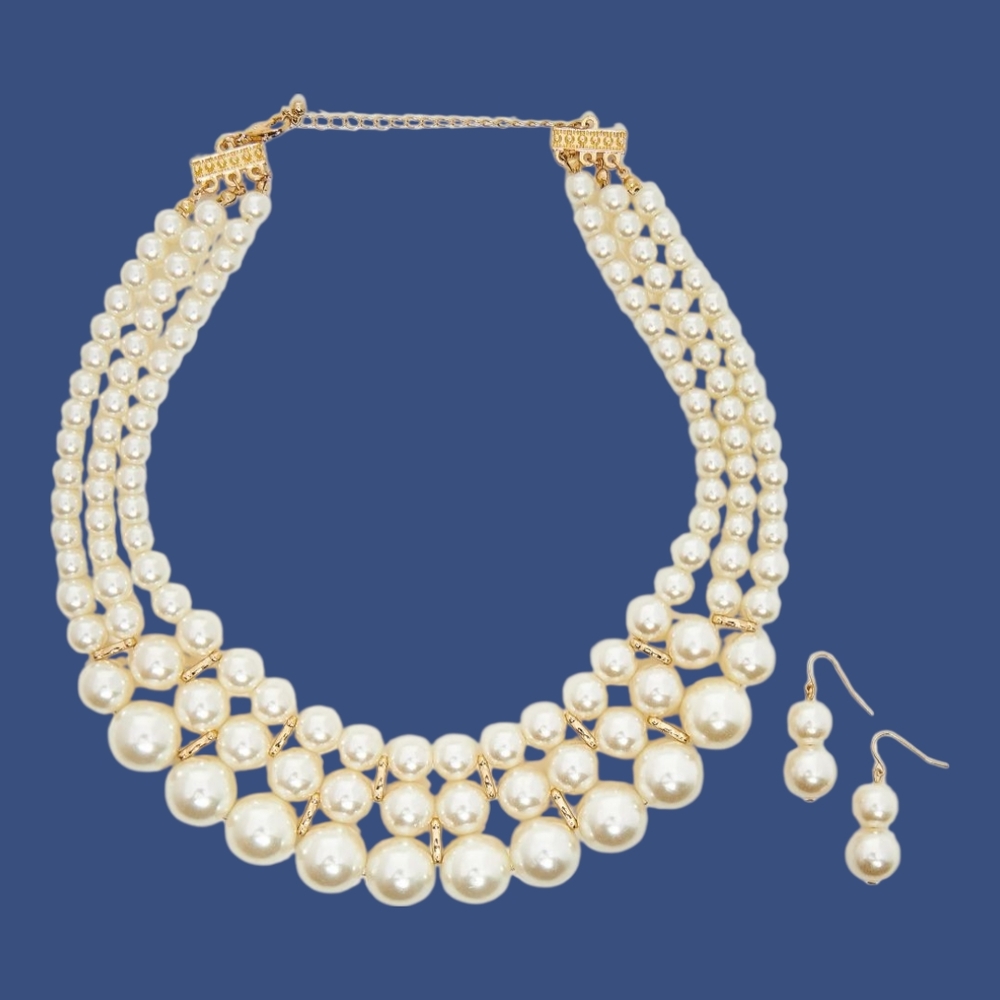 NWT Elegant Layered Faux Pearl Necklace and Earring Set